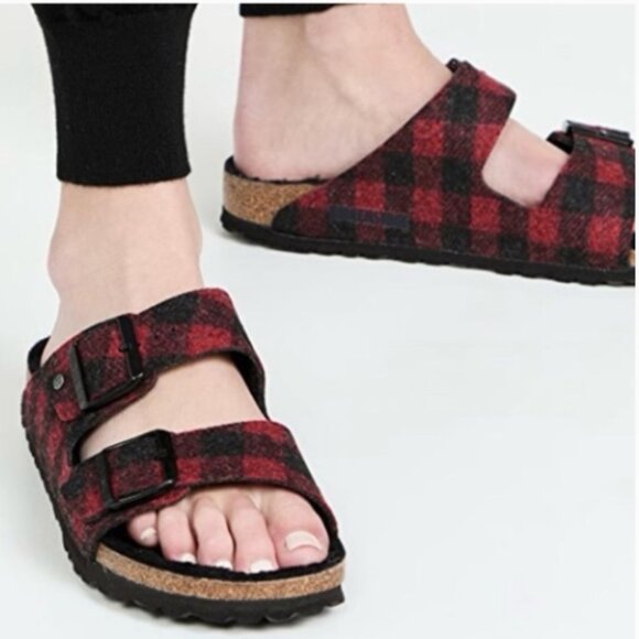 Birkenstock Arizona Rivet Sandals Women's Size 7 - 7.5 Black/Red Buffalo Plaid - Picture 2 of 16